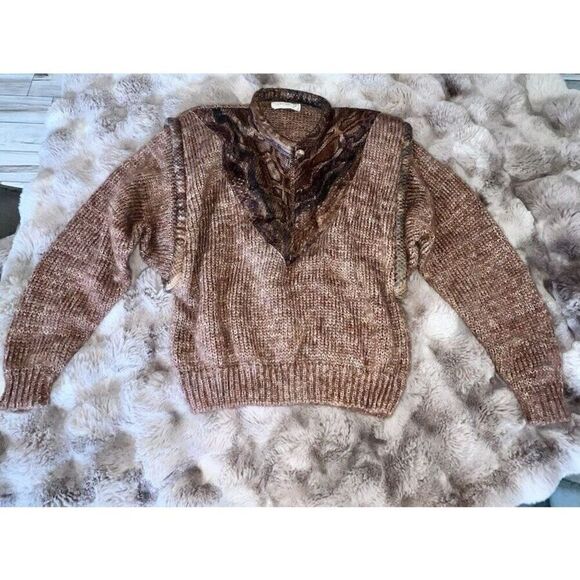 Rare VINTAGE Steven Shatz Wool And Snake Leather Sweater - Picture 9 of 16